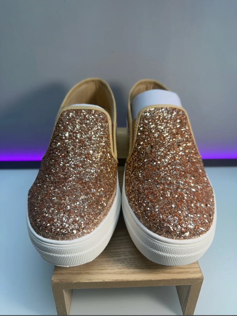 Soda Rose Gold Glitter Slip-On Platform Mules